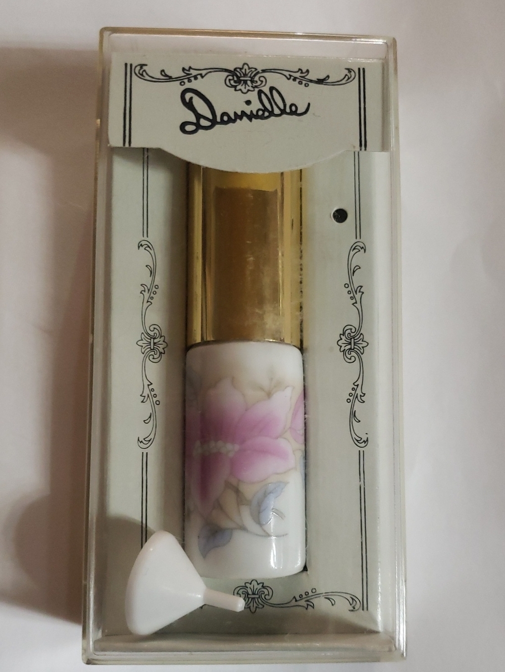 1980's -NWOT Porcelain Floral Refillable Perfume Atomizer- White, Pink And Gold